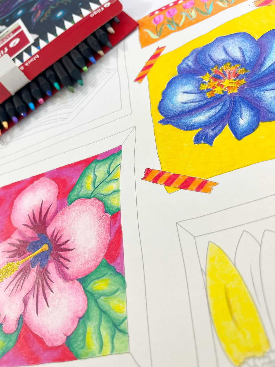 Libro de colorear Aflorarte para pintar con distintos materiales, lápices de colores, acuarela, gouache, ohuhu, filgo