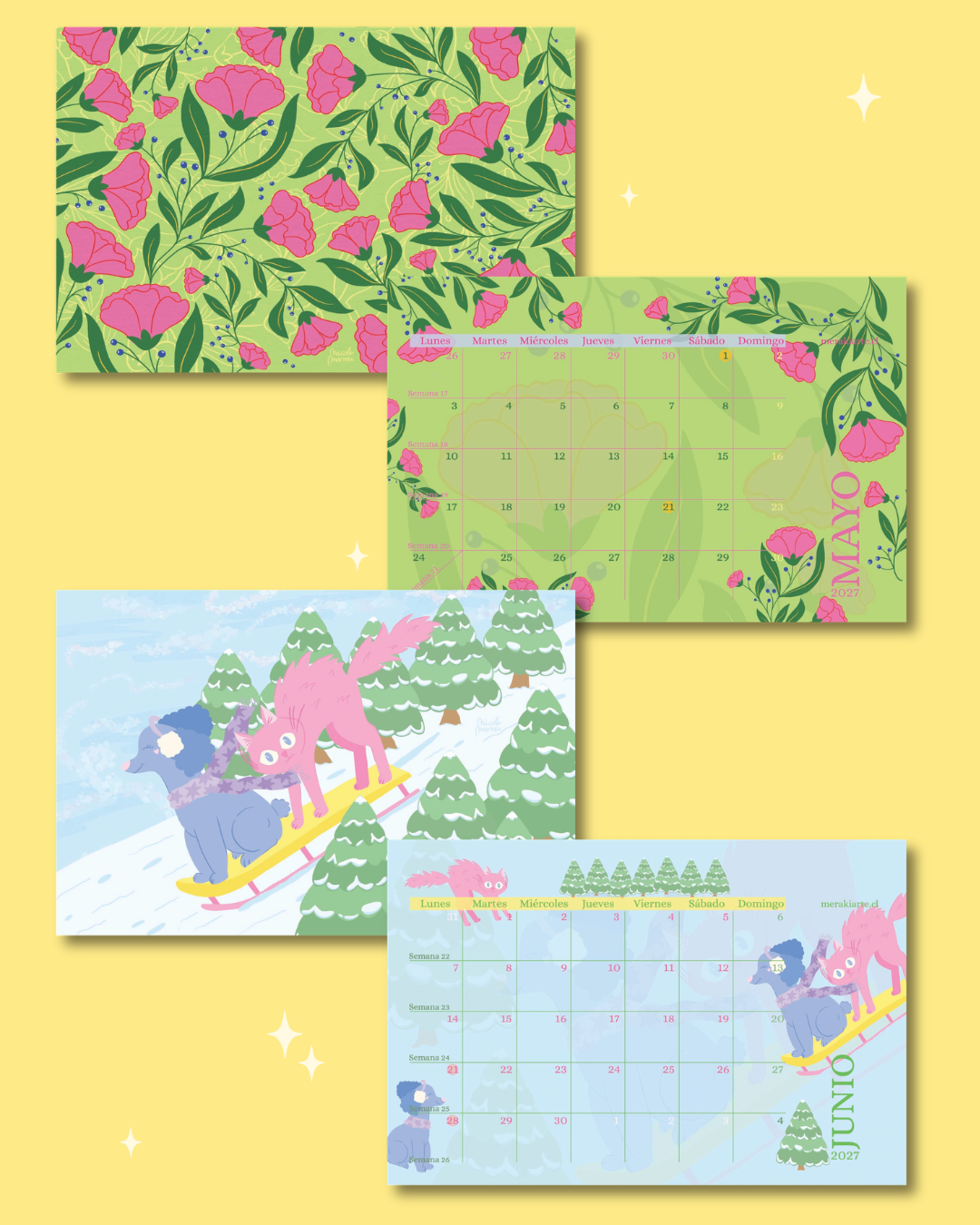 Calendario de Escritorio Ilustrado Meraki 2027 🌸