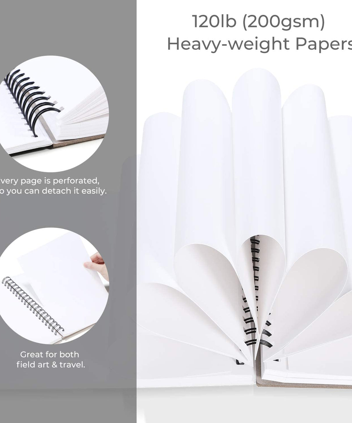 Sketchbook Ohuhu Para Marcadores de Alcohol Anillado | 25,4 x 19,3 CM, 60 hojas | 200 g/m2