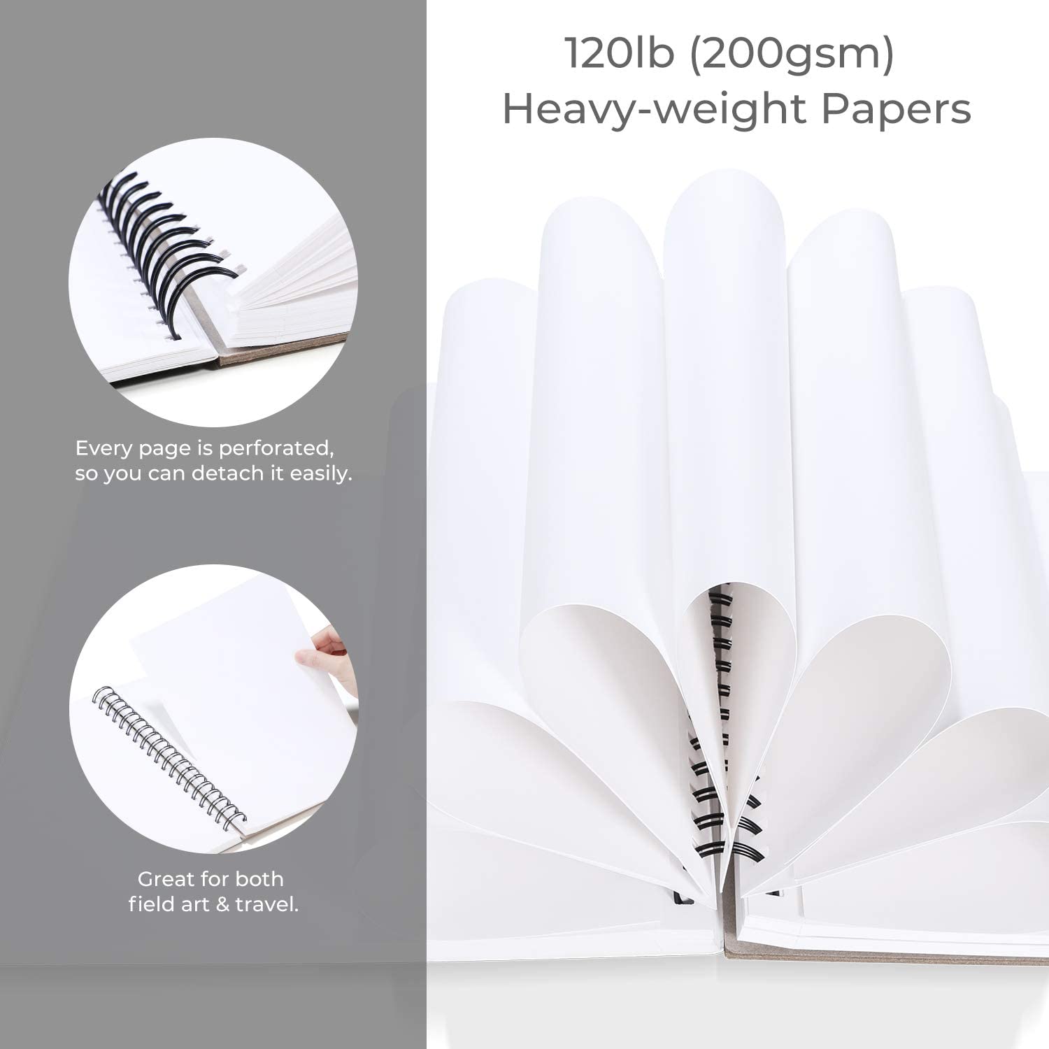 Sketchbook Ohuhu Para Marcadores de Alcohol Anillado | 25,4 x 19,3 CM, 60 hojas | 200 g/m2