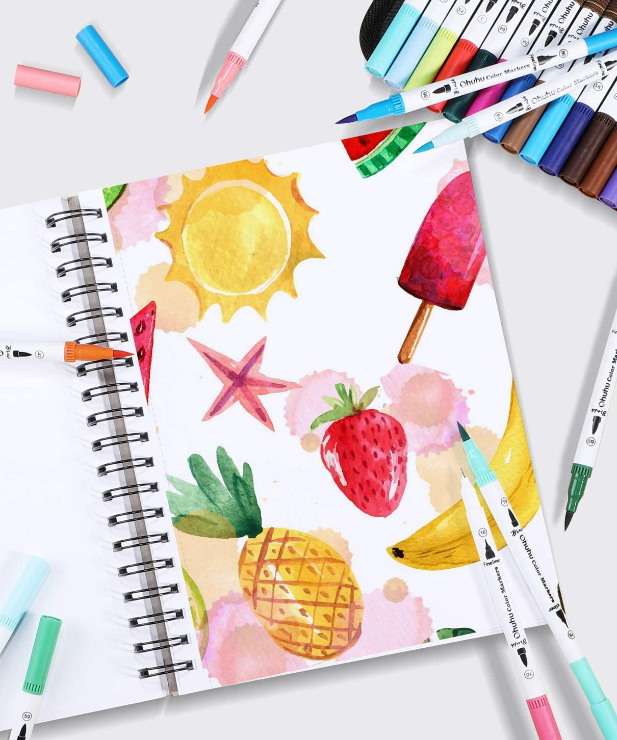 Sketchbook Ohuhu Para Marcadores de Alcohol Anillado | 25,4 x 19,3 CM, 60 hojas | 200 g/m2