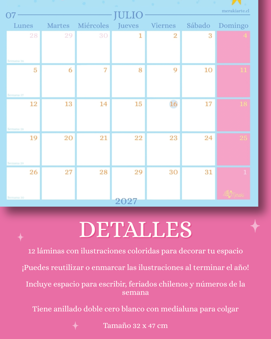 Calendario de Pared Ilustrado Meraki 2027 🌸