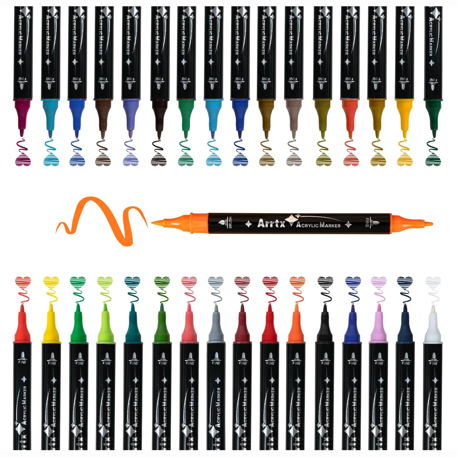 Marcadores Acrílicos Arrtx Doble Punta | Punta Pincel y Fina | 32 colores