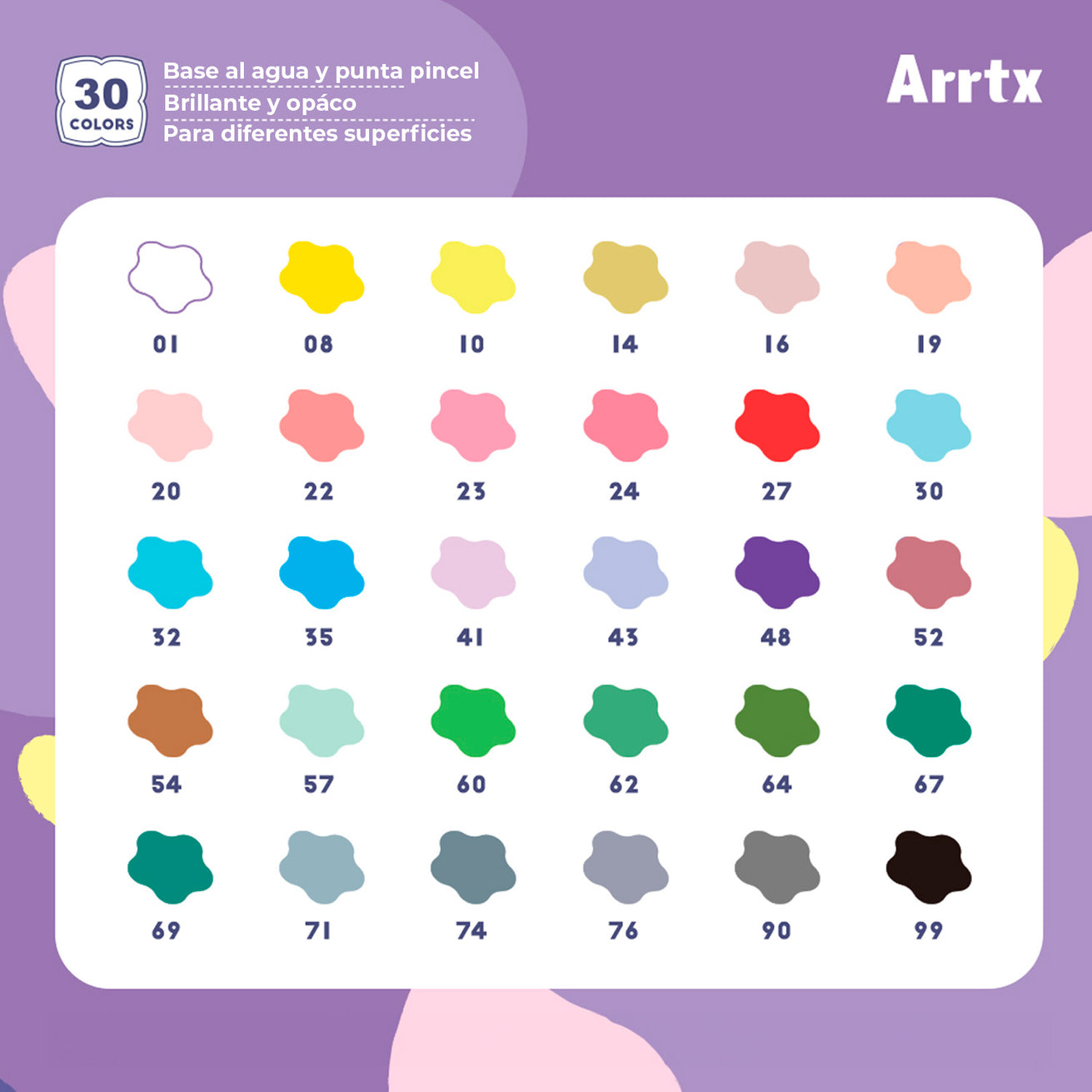 Marcadores Acrílicos Arrtx 30A | Punta Pincel | 30 colores pasteles