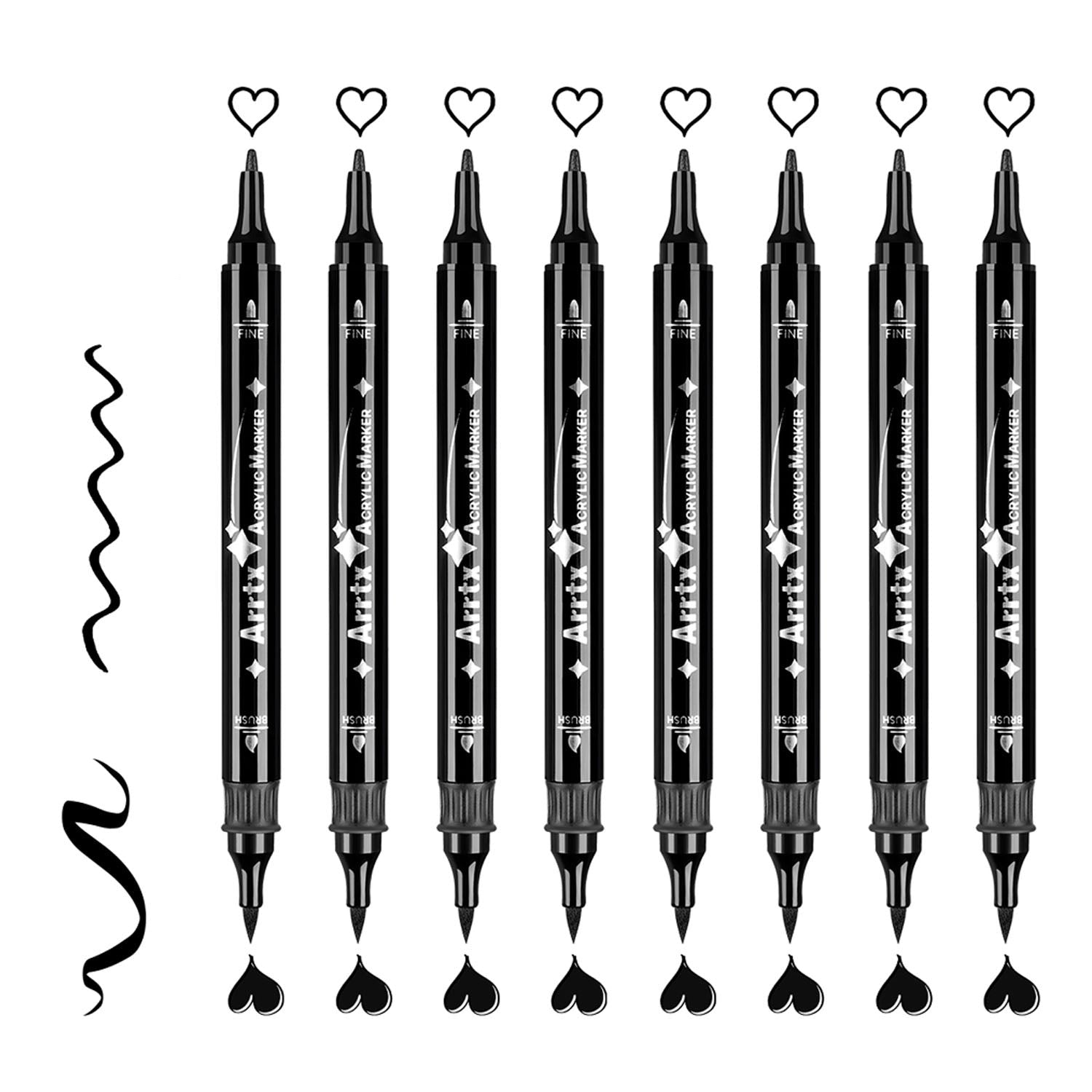 Marcador Acrílico Arrtx Negro | Punta Pincel y Fina | Por unidad y set