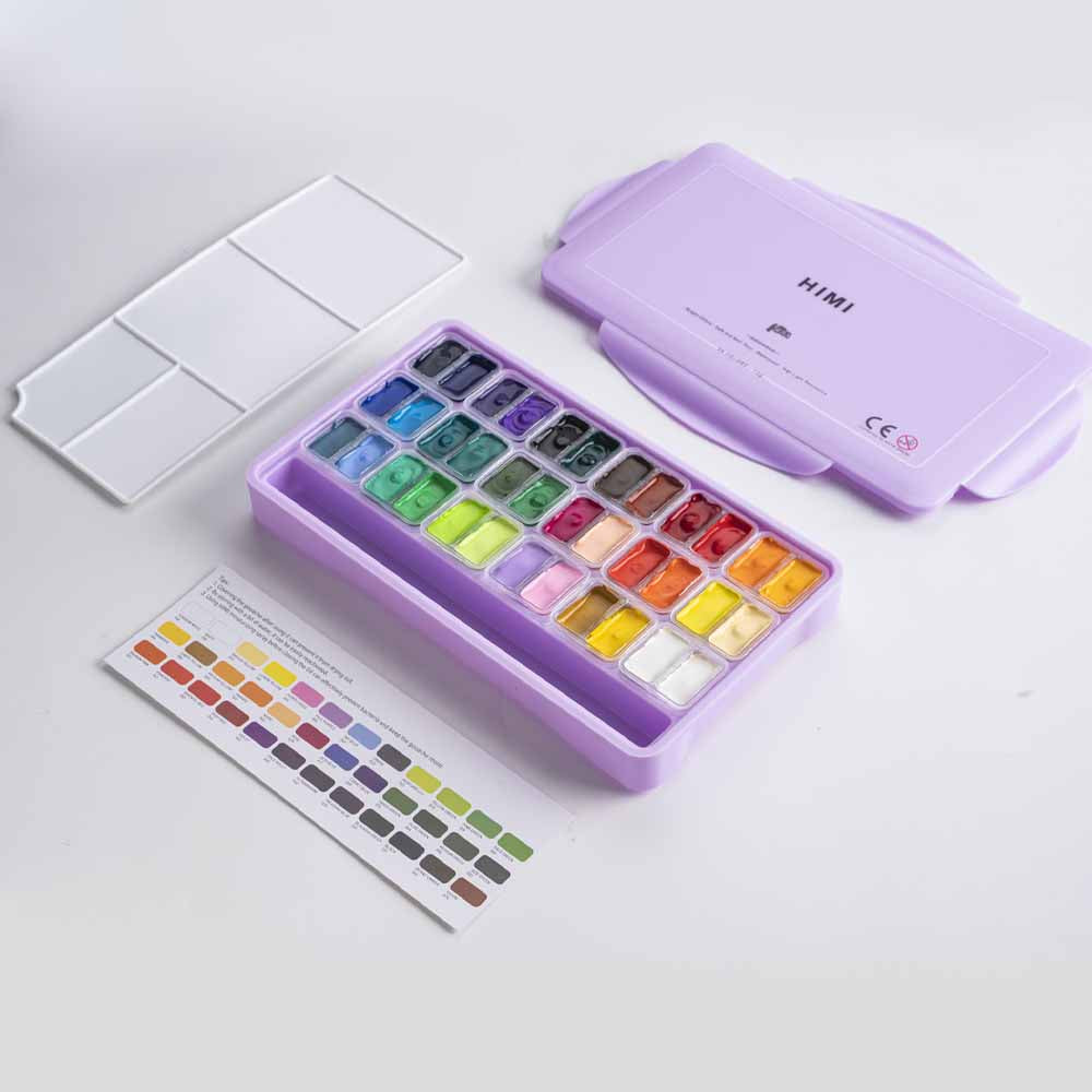 Gouache Himi 36 colores | 12 ml | Estuche Lila (incluye 3 pinceles)