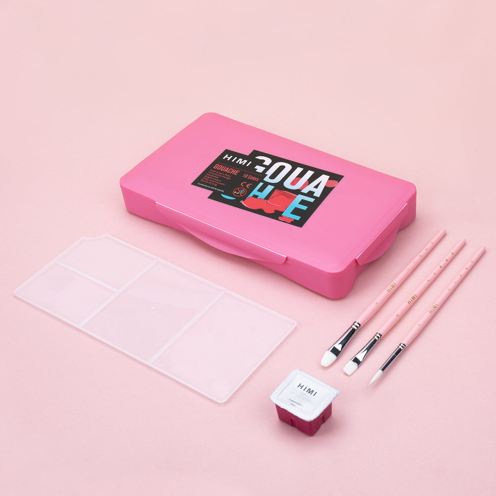 Gouache Himi 18 colores | 30 ml | Estuche Rosado + Pinceles