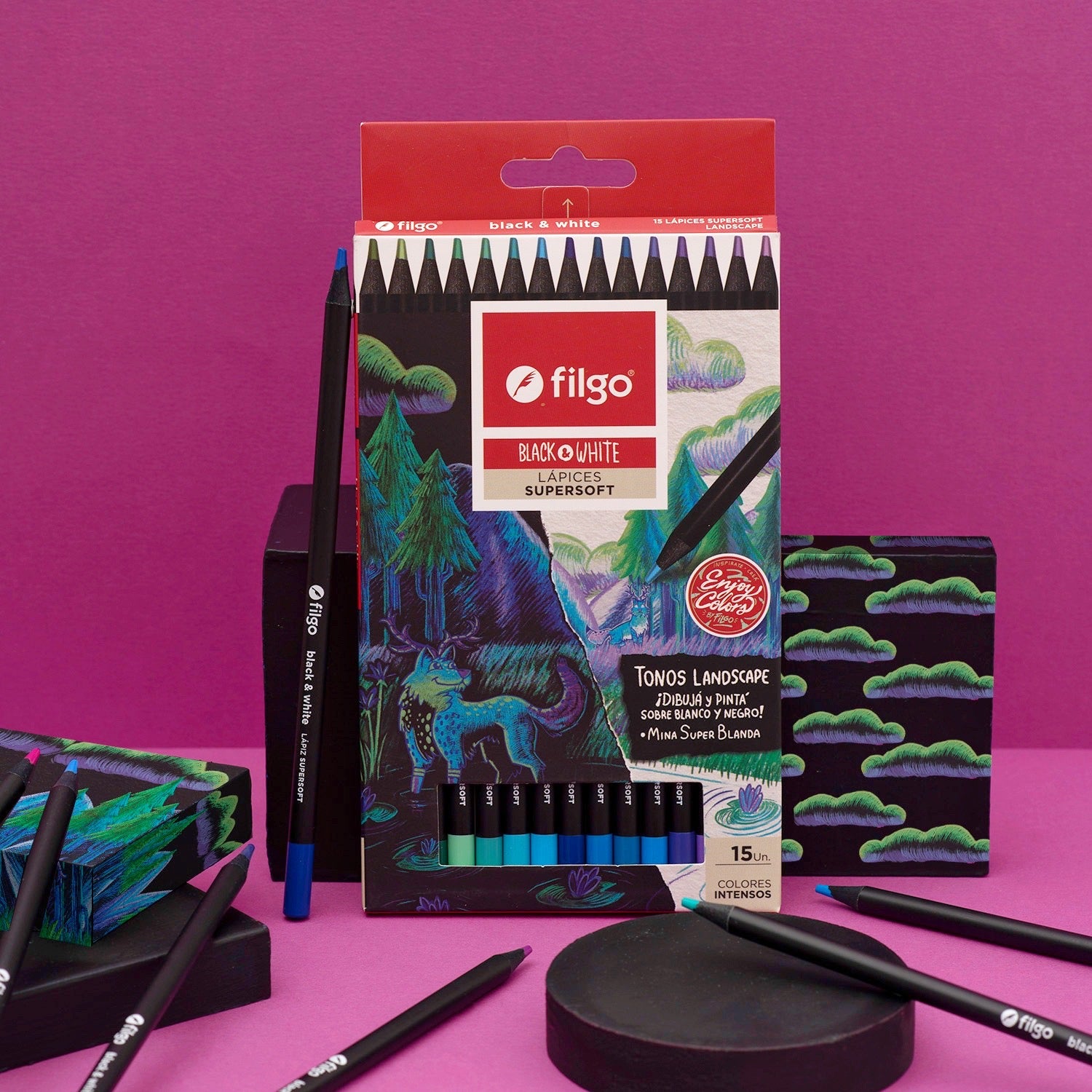 Lápices Black&White Supersoft 15 colores | Tonos Landscape | Filgo
