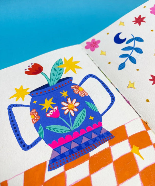Sketchbook Acuarela Tamaño A5 Horizontal | Hojas Azules y Rojas