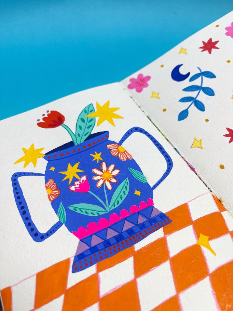 Sketchbook Acuarela Tamaño A5 Horizontal | Hojas Azules y Rojas