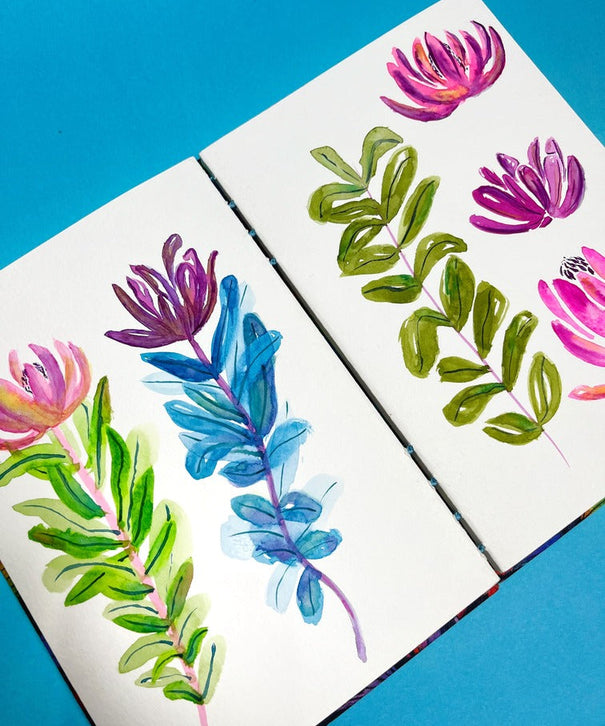Sketchbook Acuarela Tamaño A5 Horizontal | Hojas Azules y Rojas