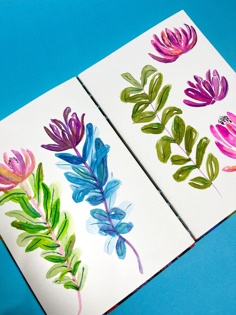 Sketchbook Acuarela Tamaño A5 Horizontal | Hojas Azules y Rojas