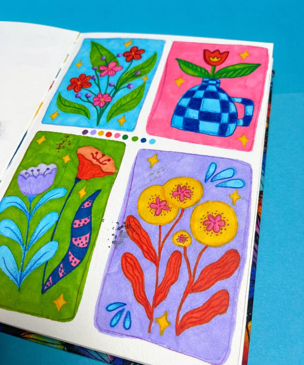 Sketchbook Acuarela Tamaño A5 Horizontal | Hojas Azules y Rojas