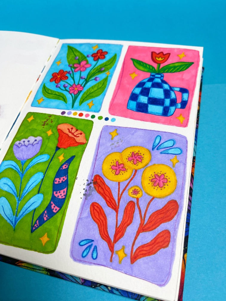 Sketchbook Acuarela Tamaño A5 Horizontal | Hojas Azules y Rojas