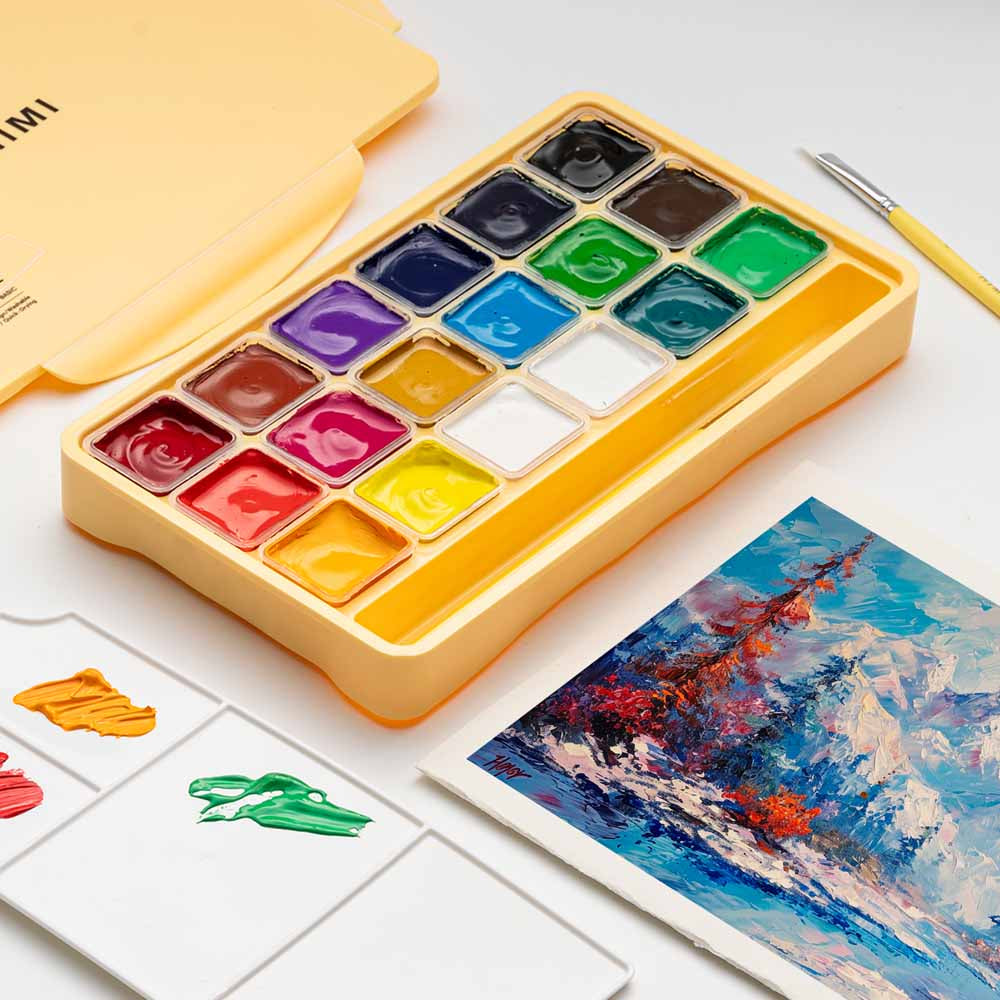 Gouache Himi 18 colores | 30 ml | Estuche Amarillo + Pinceles