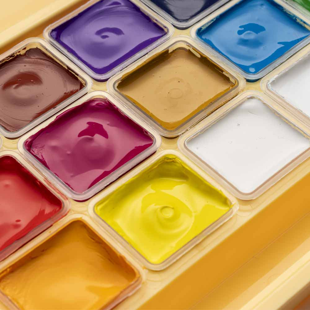 Gouache Himi 18 colores | 30 ml | Estuche Amarillo + Pinceles