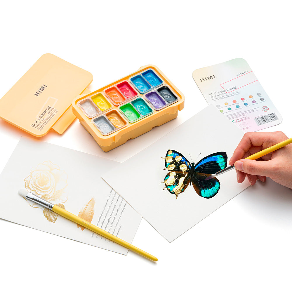 Gouache Himi 12 colores | 12 ml | Colores Metálicos Mini Estuche Amarillo