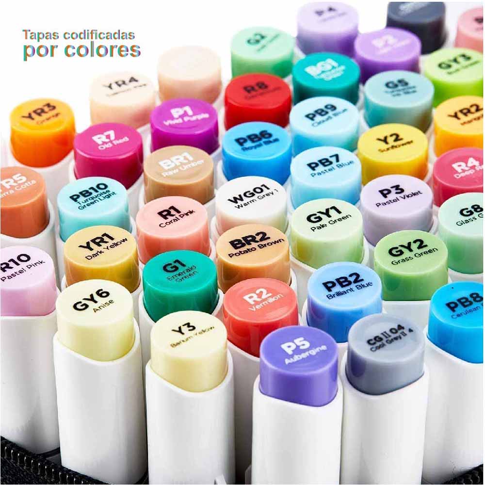 Ohuhu 48 Marcadores de Alcohol + 1 blender + bolso | Colores Vibrantes | Honolulu A: Pincel y Biselada