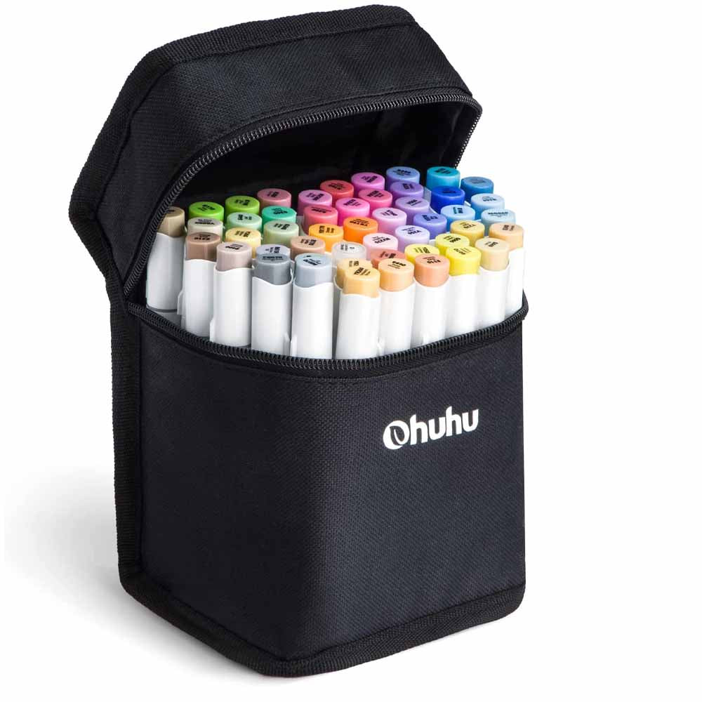 Ohuhu 48 Marcadores de Alcohol + 1 blender | Tonos Medios | Honolulu B: Pincel y Fina
