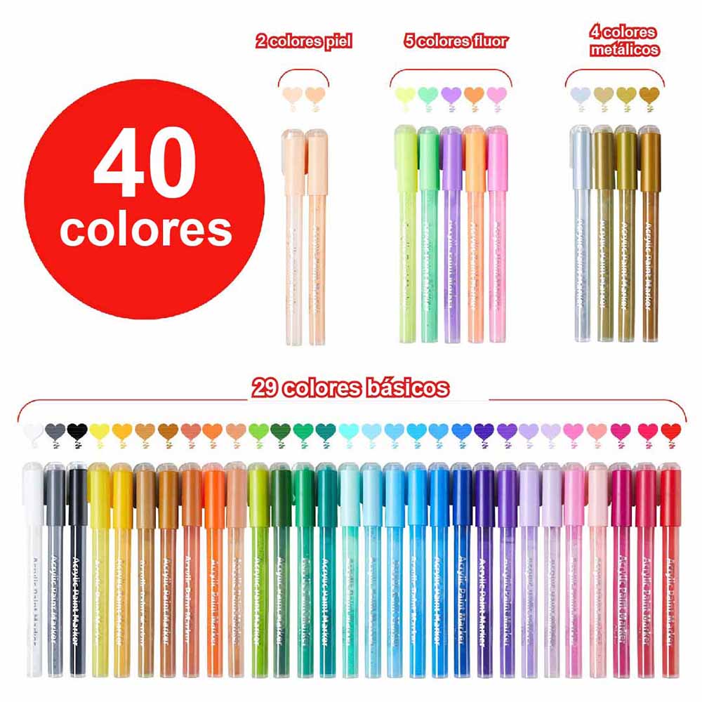 Marcadores Acrílicos Ohuhu | 40 colores | Punta Fina