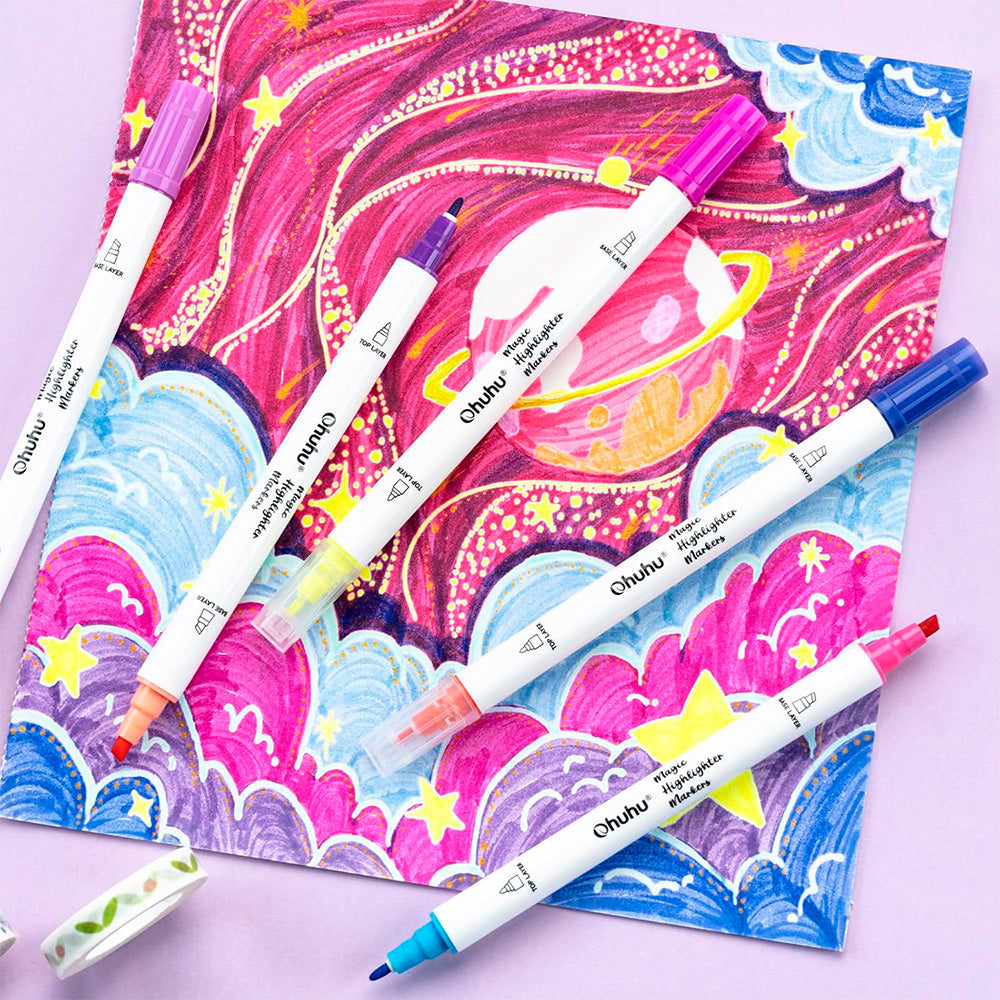 Marcadores Magic Highlighter Ohuhu | Punta fina y Biselada| 32 colores, 16 marcadores
