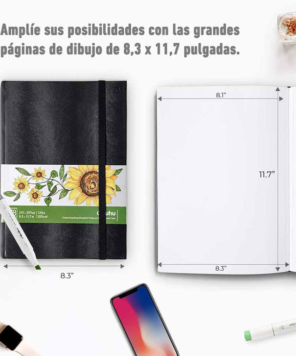 Sketchbook Ohuhu Para Marcadores de Alcohol | 21 x 29 CM, 78 hojas | 200 g/m2