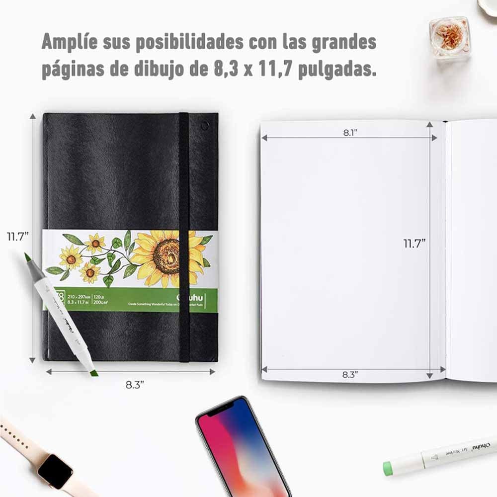 Sketchbook Ohuhu Para Marcadores de Alcohol | 21 x 29 CM, 78 hojas | 200 g/m2