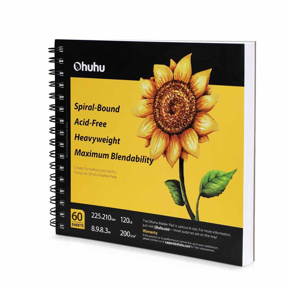 Sketchbook Ohuhu Para Marcadores de Alcohol Anillado | 22 x 21 CM, 60 hojas | 200 g/m2
