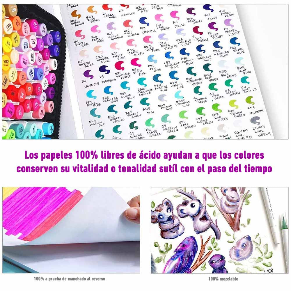 Sketchbook Ohuhu Para Marcadores de Alcohol Anillado | 22 x 21 CM, 60 hojas | 200 g/m2