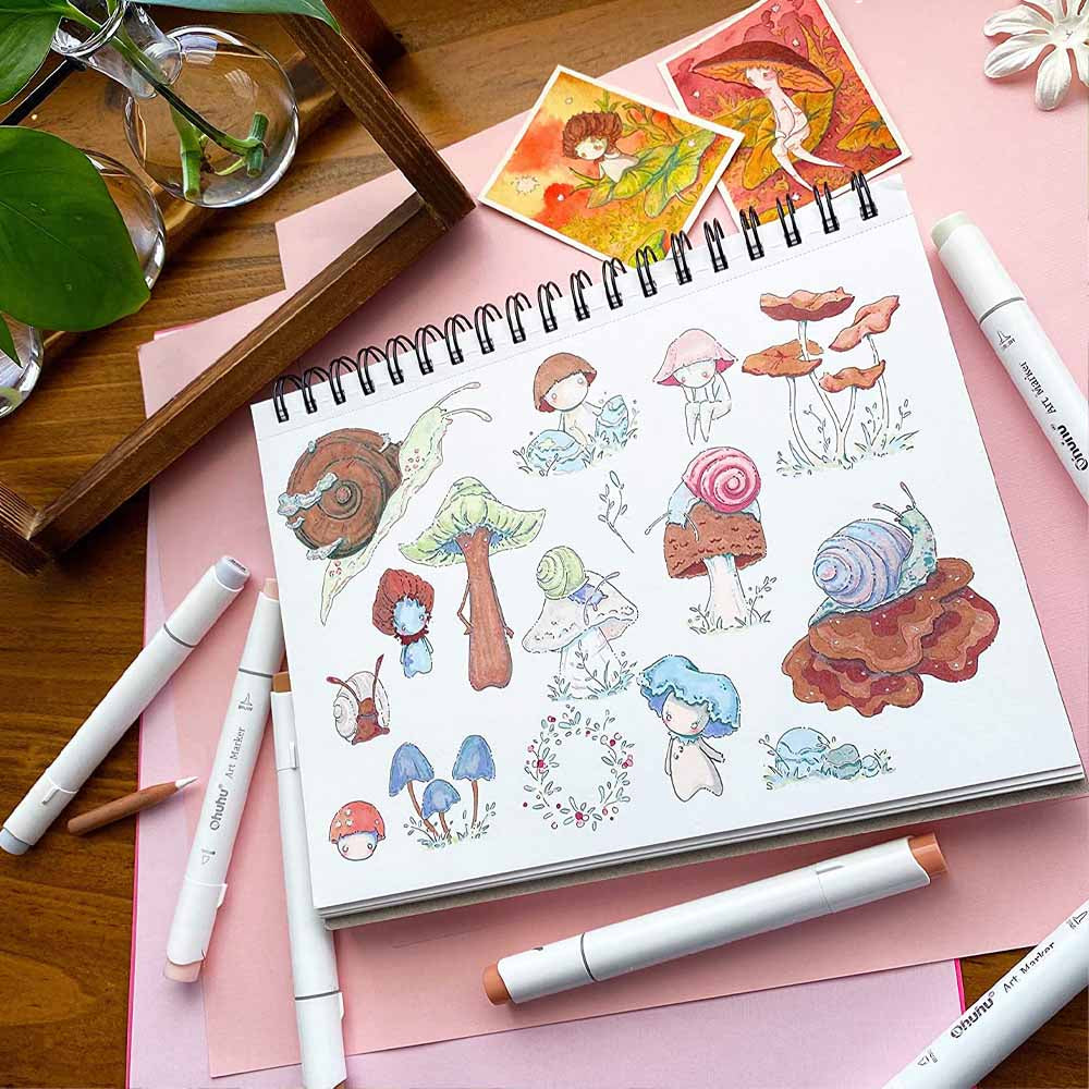 Sketchbook Ohuhu Para Marcadores de Alcohol Anillado | 22 x 21 CM, 60 hojas | 200 g/m2