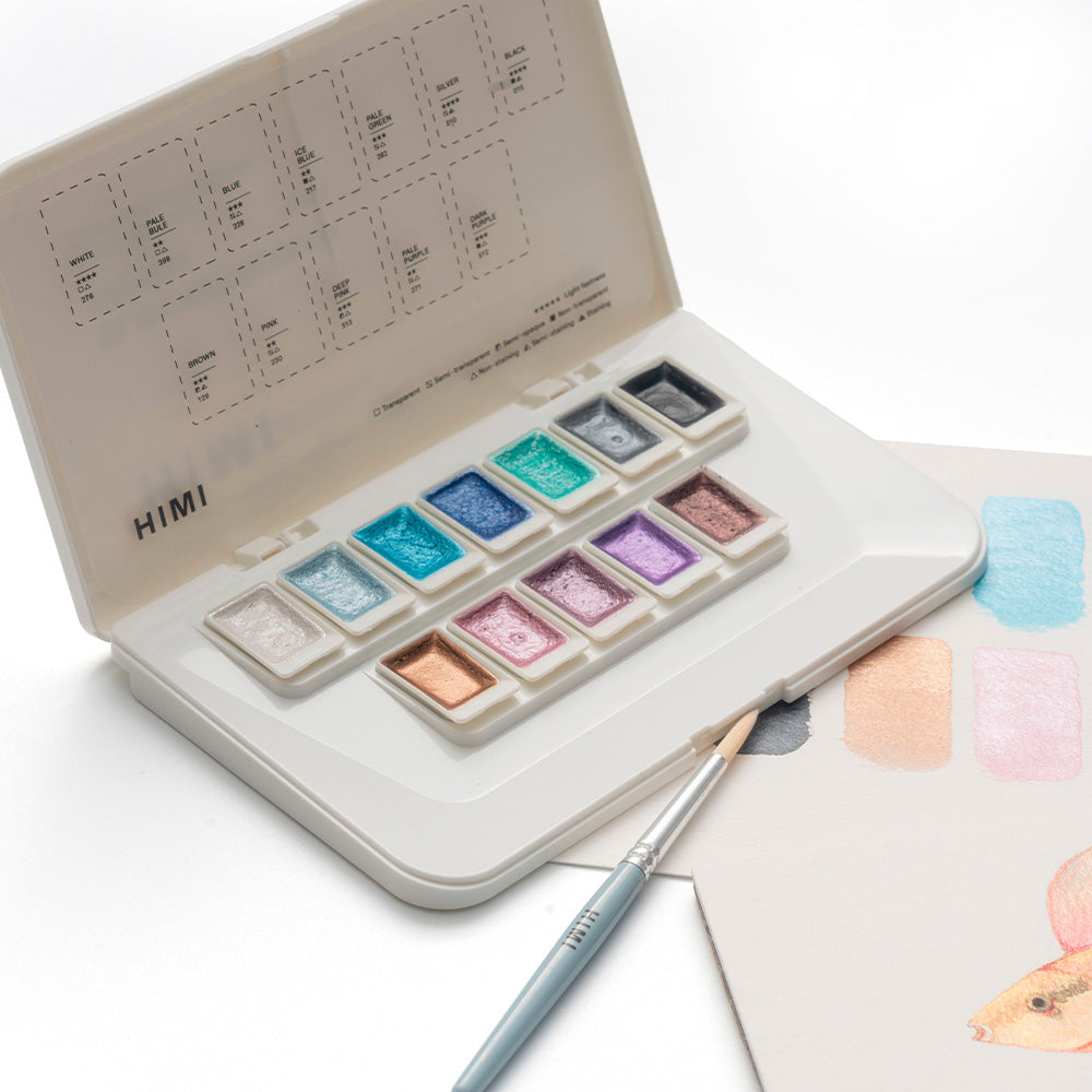 Set Acuarela Metalizada Himi 12 colores + pincel | Silver/Plata