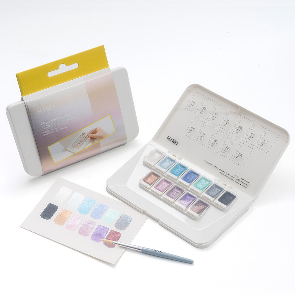 Set Acuarela Metalizada Himi 12 colores + pincel | Silver/Plata