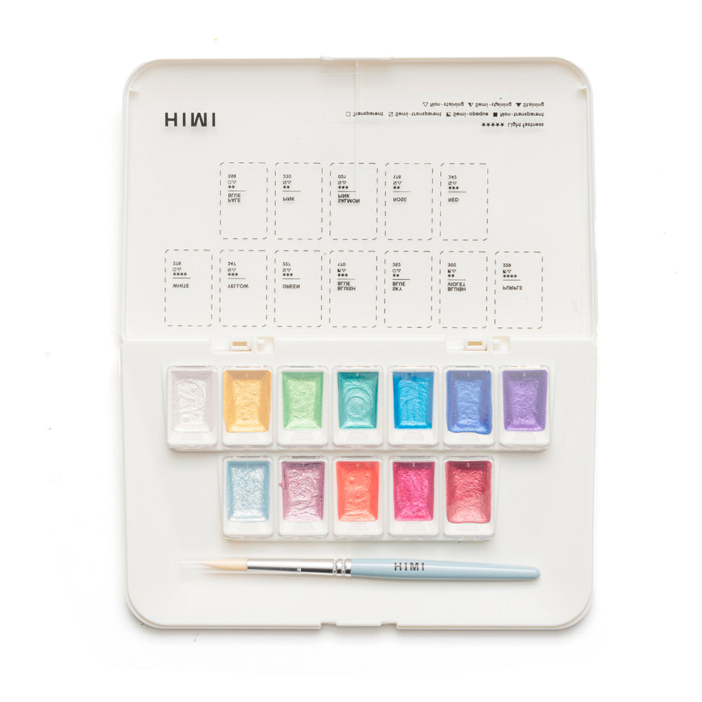 Set Acuarela Metalizada Himi 12 colores + pincel | Pearl/Perlado