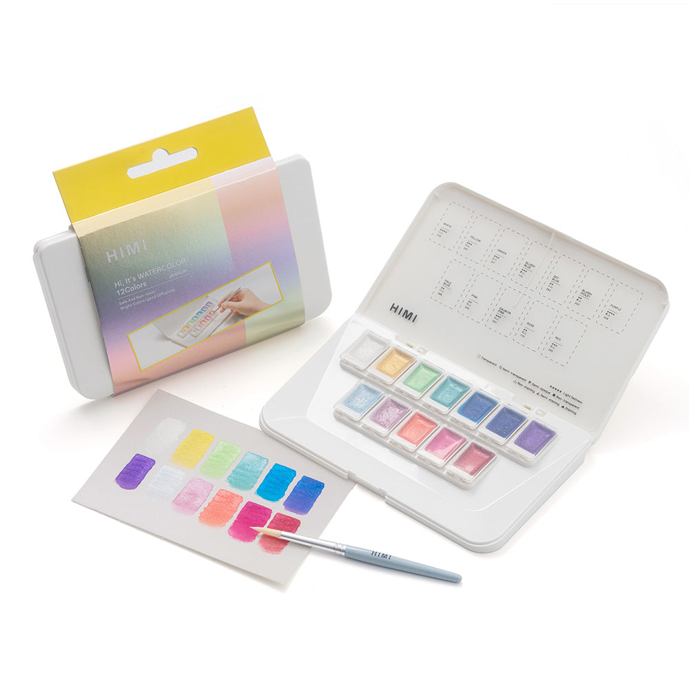 Set Acuarela Metalizada Himi 12 colores + pincel | Pearl/Perlado