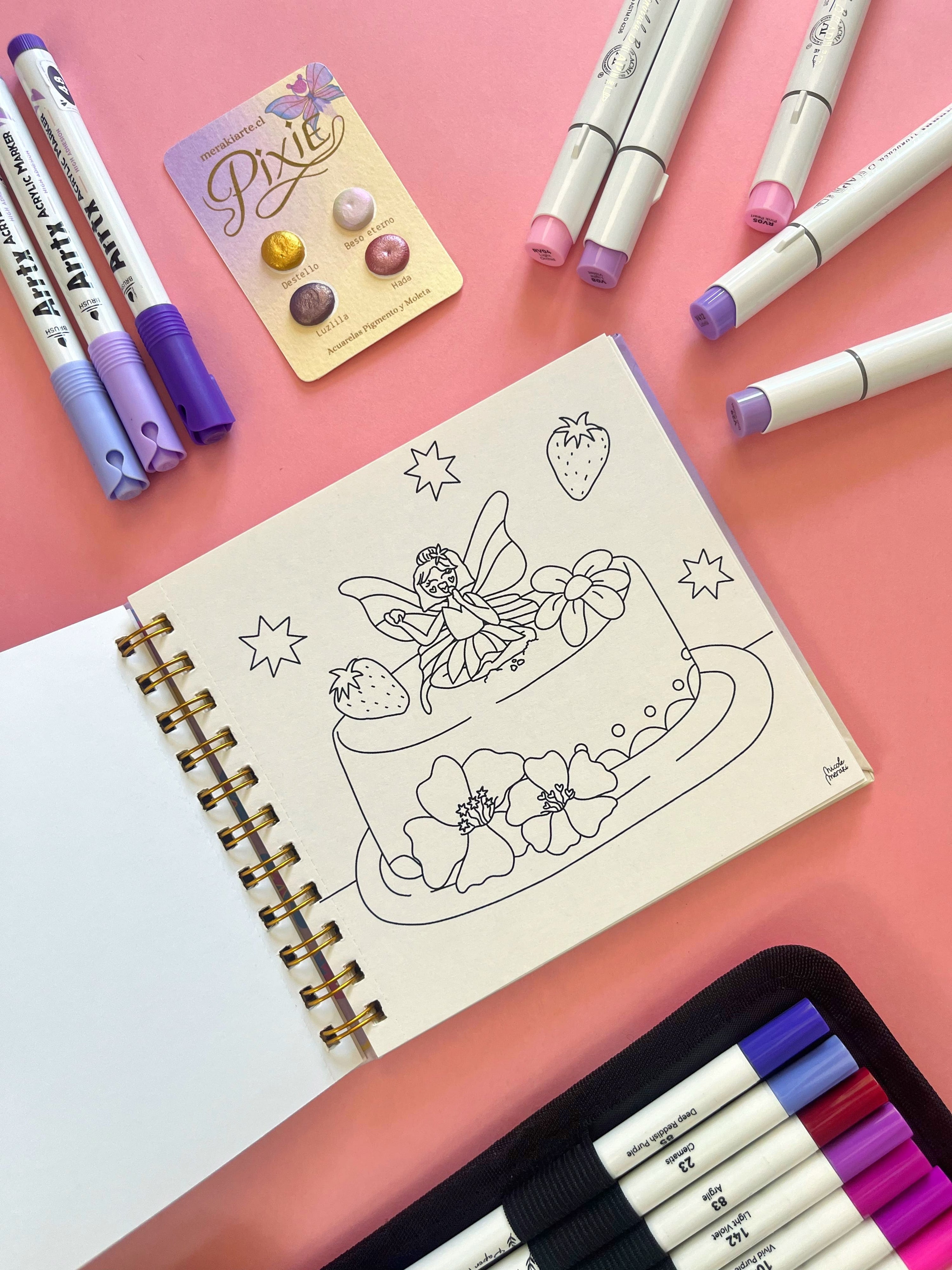 Pack Libro Pixie + Marcadores Acrílicos Ohuhu Nahuku 24 colores