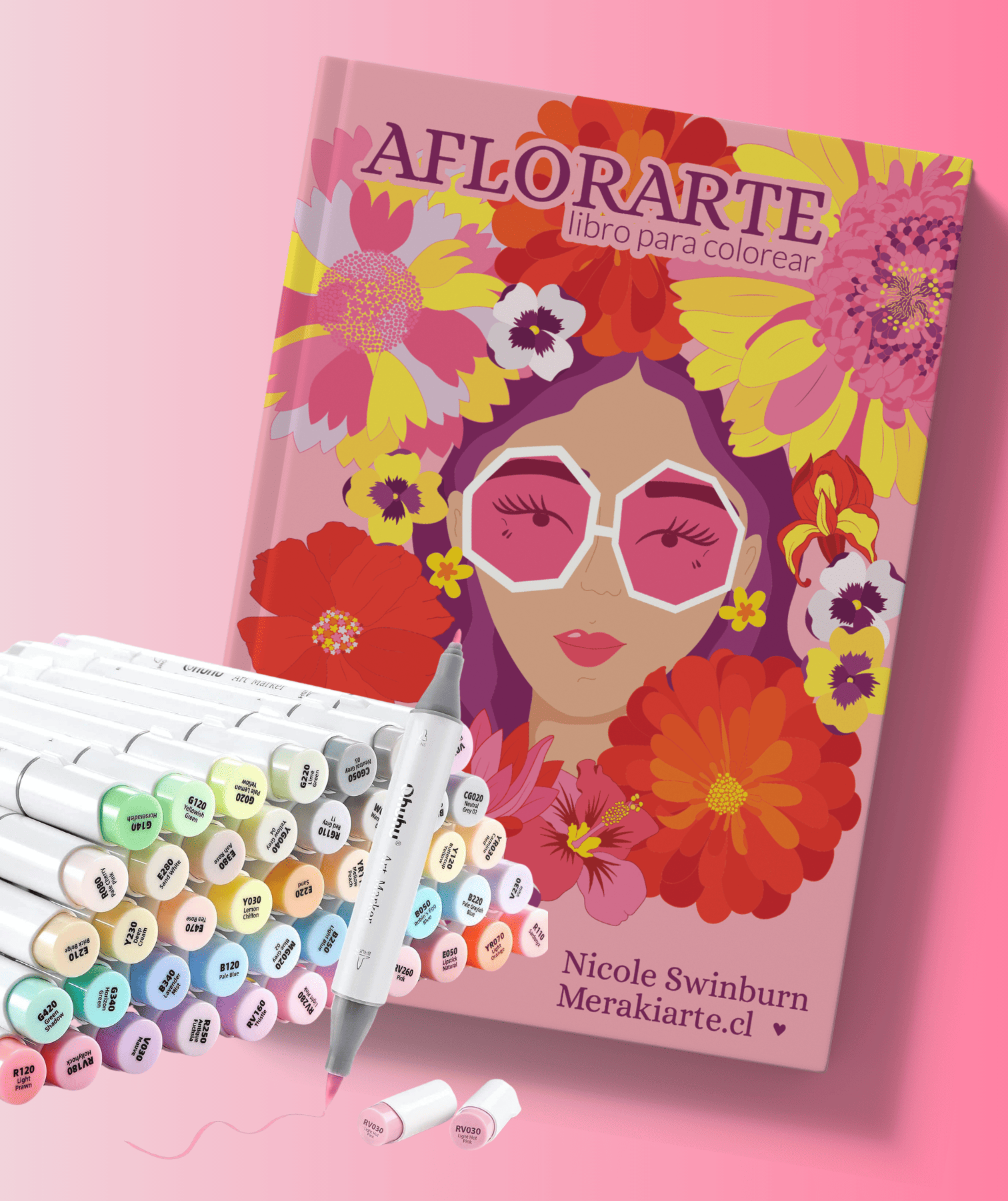 Pack Libro Aflorarte + 48 Marcadores de alcohol Ohuhu Tonos Pasteles (Honolulu B)