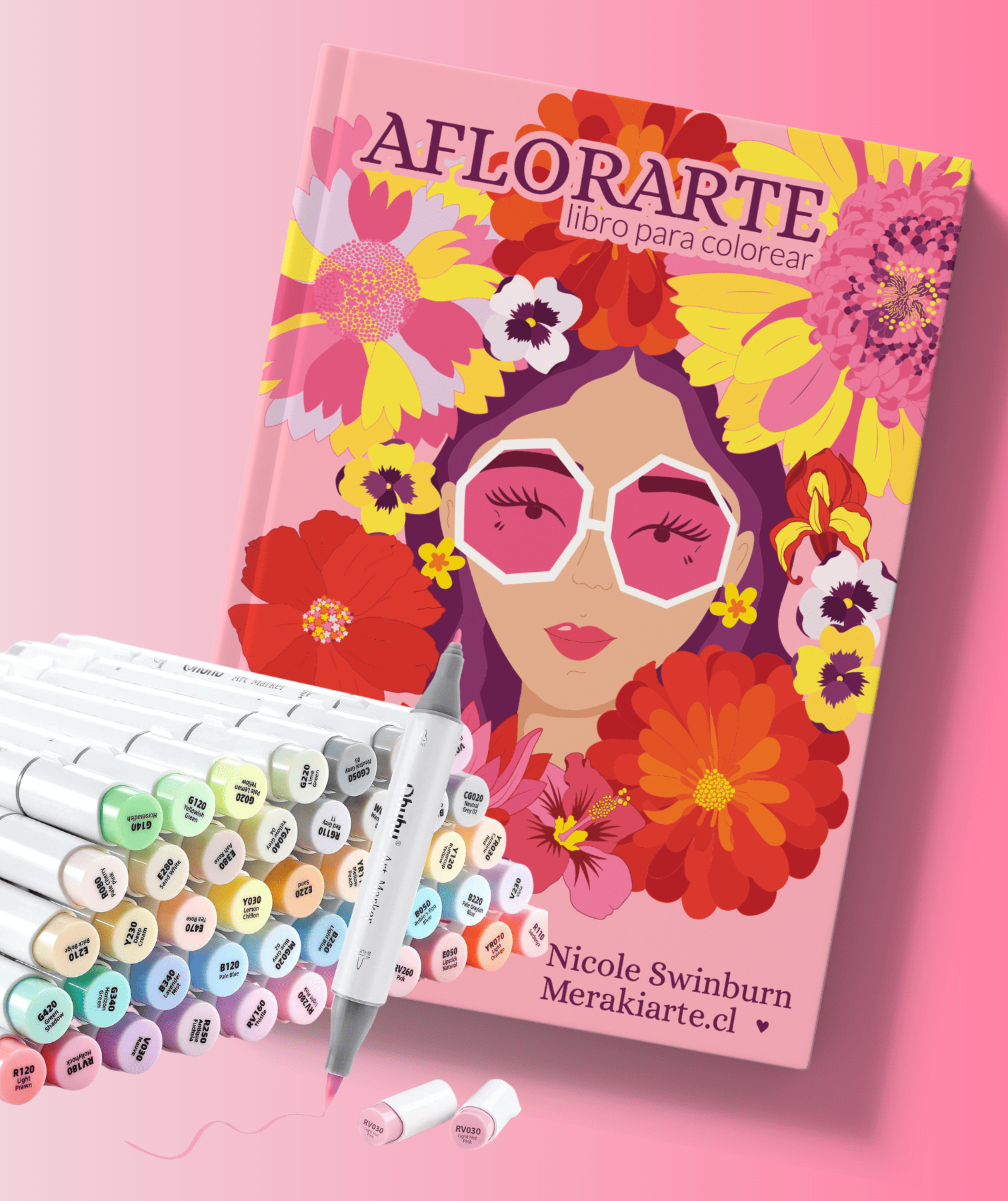 Pack Libro Aflorarte + 48 Marcadores de alcohol Ohuhu Tonos Pasteles (Honolulu B)