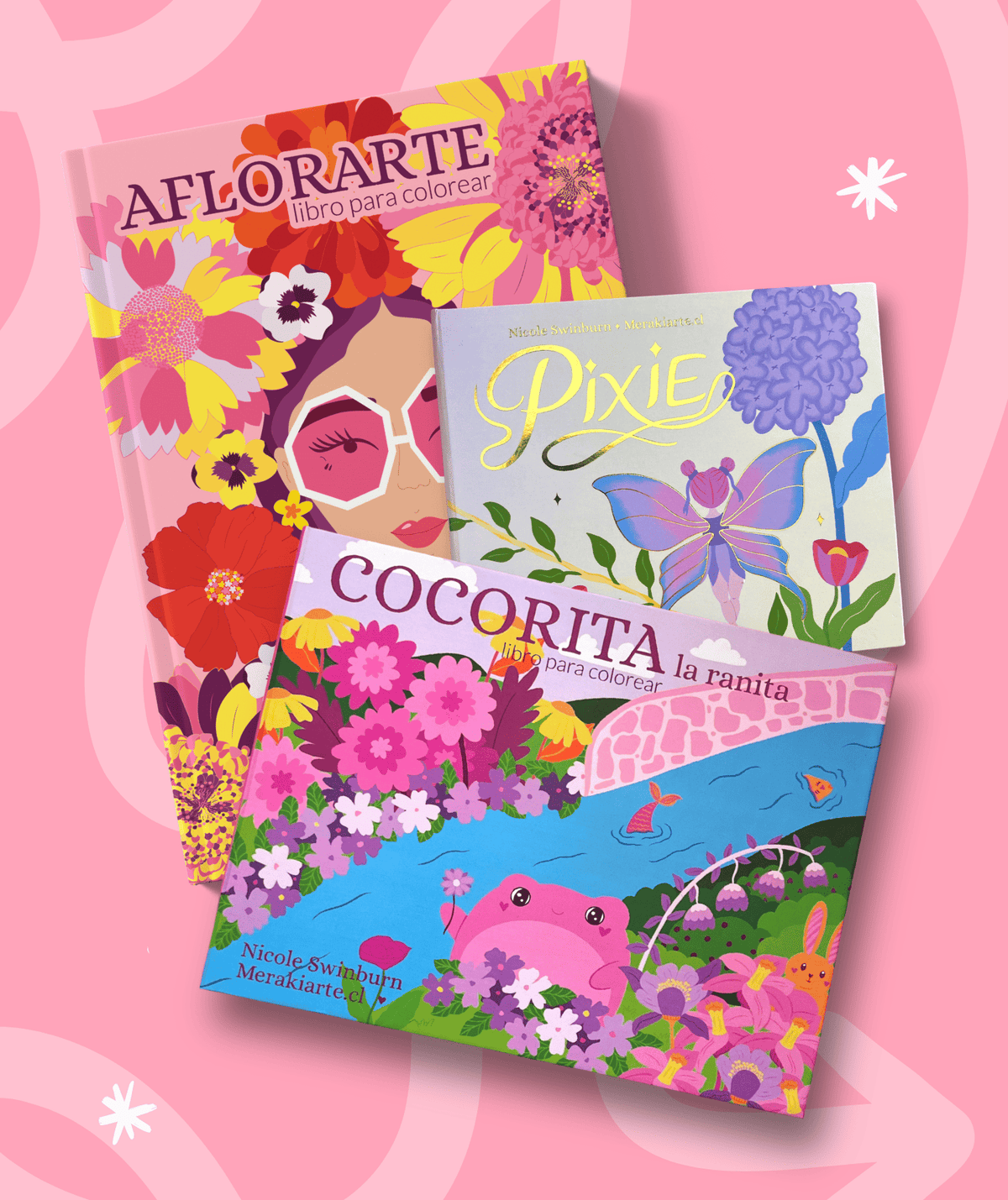 Colección Completa Libros para colorear 🌟 Aflorarte + Cocorita La Ranita + Pixie