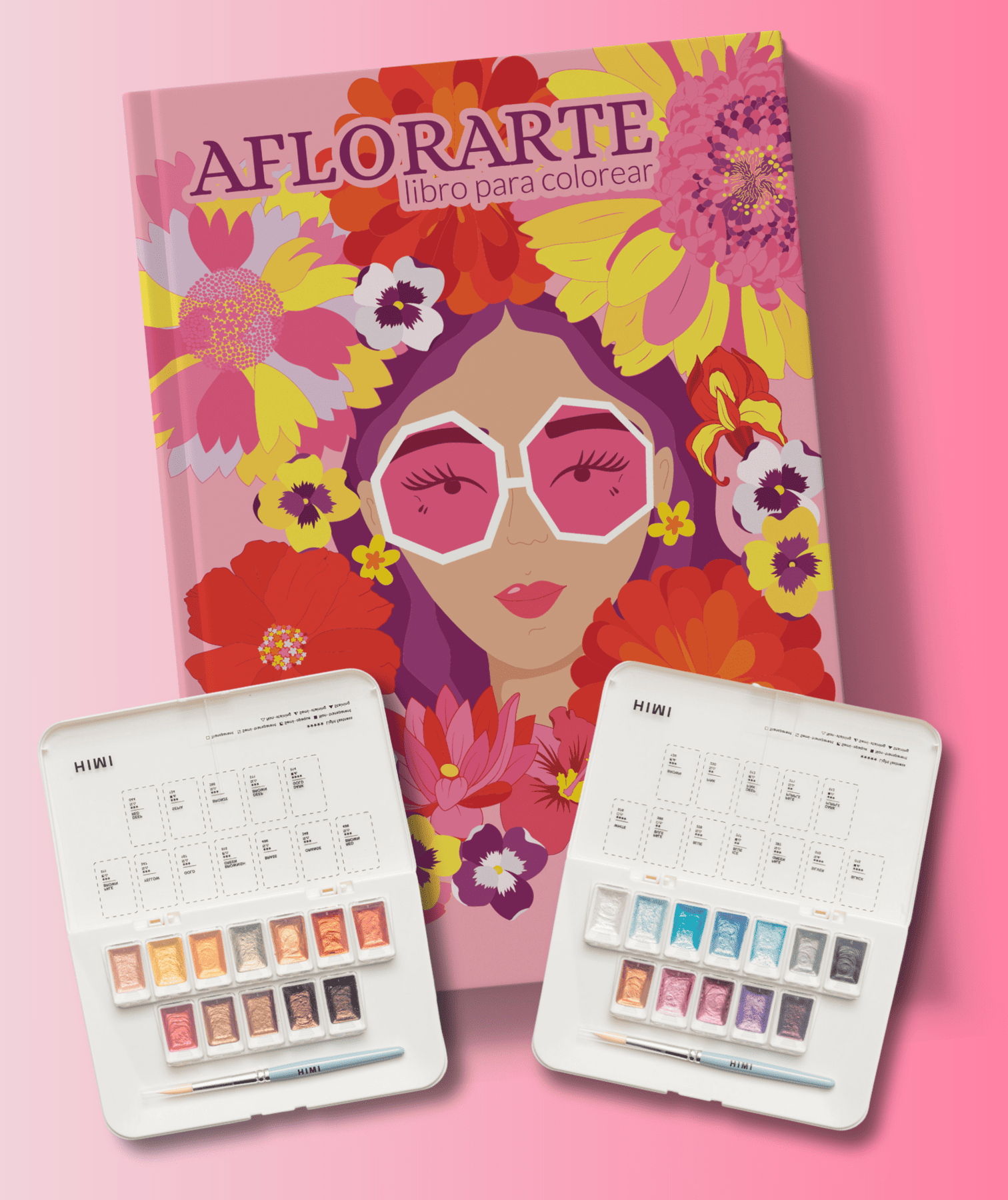 Pack Libro Aflorarte + Acuarelas Himi Metalizadas Oro + Acuarelas Himi Metalizadas Plata