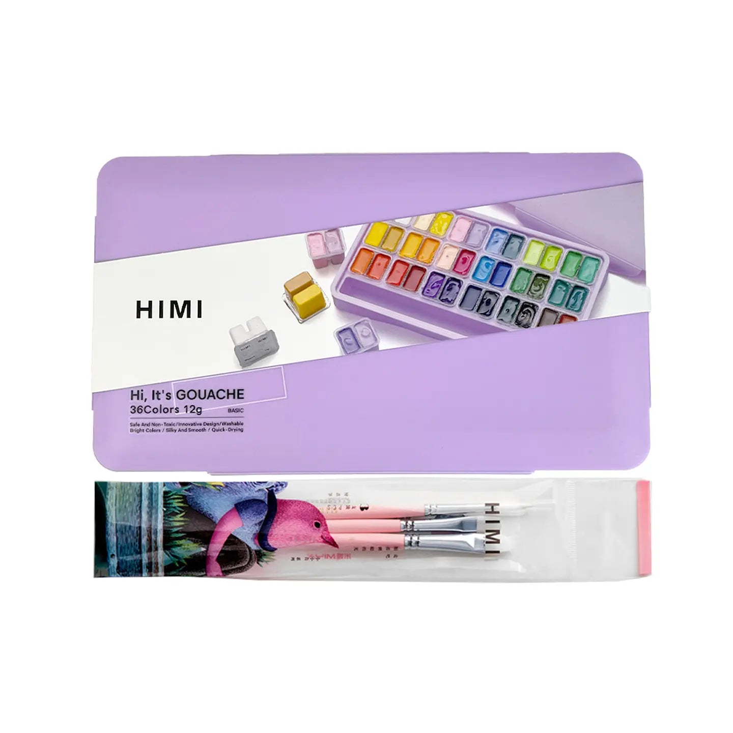 Gouache Himi 36 colores | 12 ml | Estuche Lila (incluye 3 pinceles)