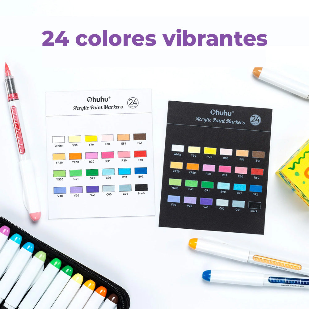 Marcadores Acrílicos Ohuhu Nahuku | Punta Pincel | 24 colores