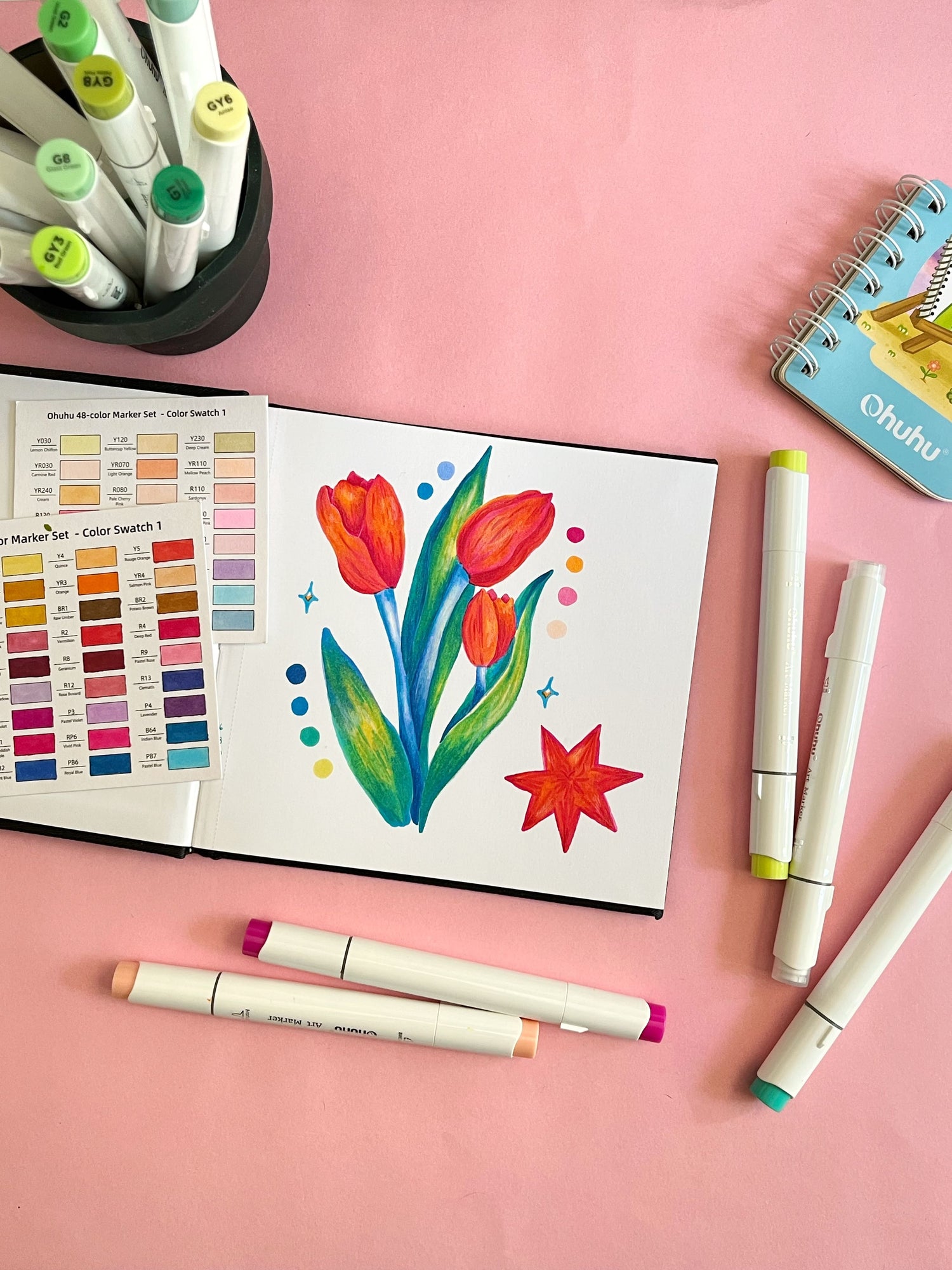 Ilustración En Libreta Artística Hecha Con Marcadores A Base De Alcohol Ohuhu