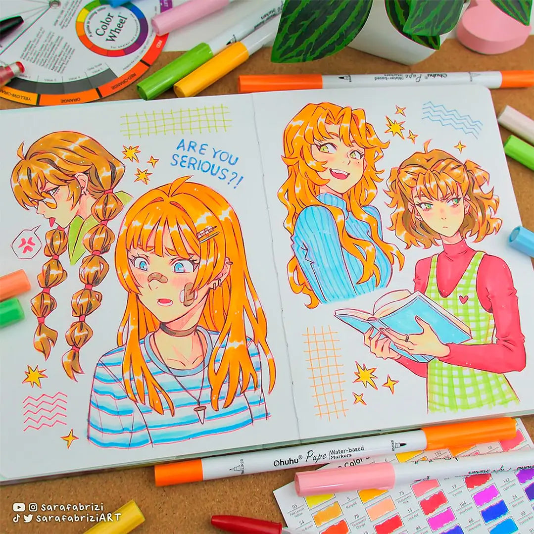 Marcadores Ohuhu Paper Friendly 60 colores a base de agua | Pincel y Tiralíneas | Pupe