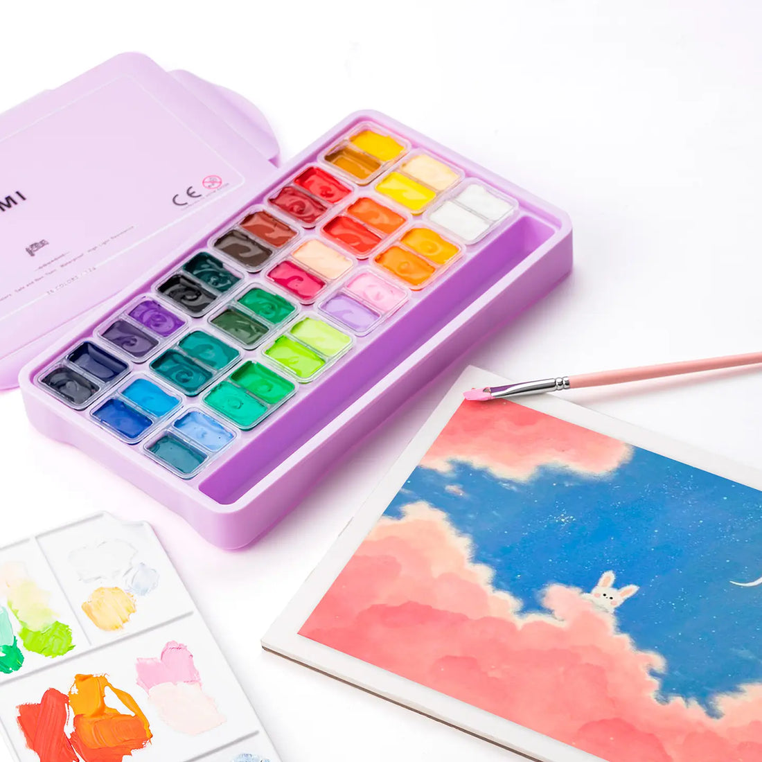 Gouache Himi 36 colores | 12 ml | Estuche Lila (incluye 3 pinceles)