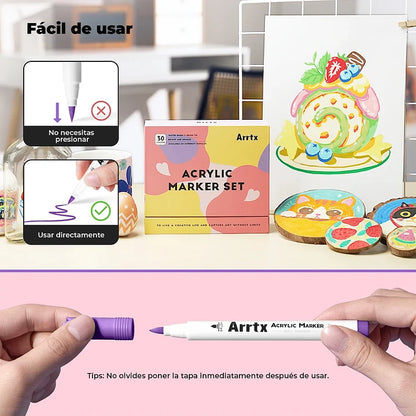 Marcadores Acrílicos Arrtx 30D | Punta Pincel | 30 colores vibrantes