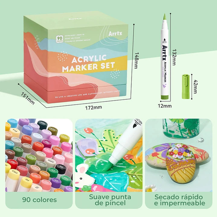 Marcadores Acrílicos Arrtx 90B | Punta Pincel | 90 colores Paisajismo