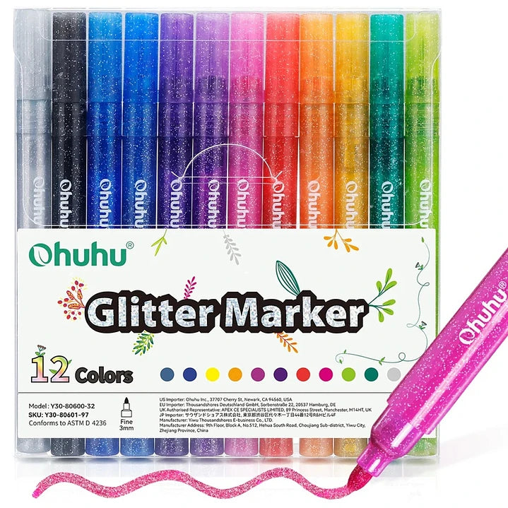 Marcadores Glitter Metálicos Ohuhu 3 mm | 12 colores