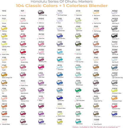Ohuhu 104 Marcadores de Alcohol + 1 blender | Honolulu A: Pincel y Biselada