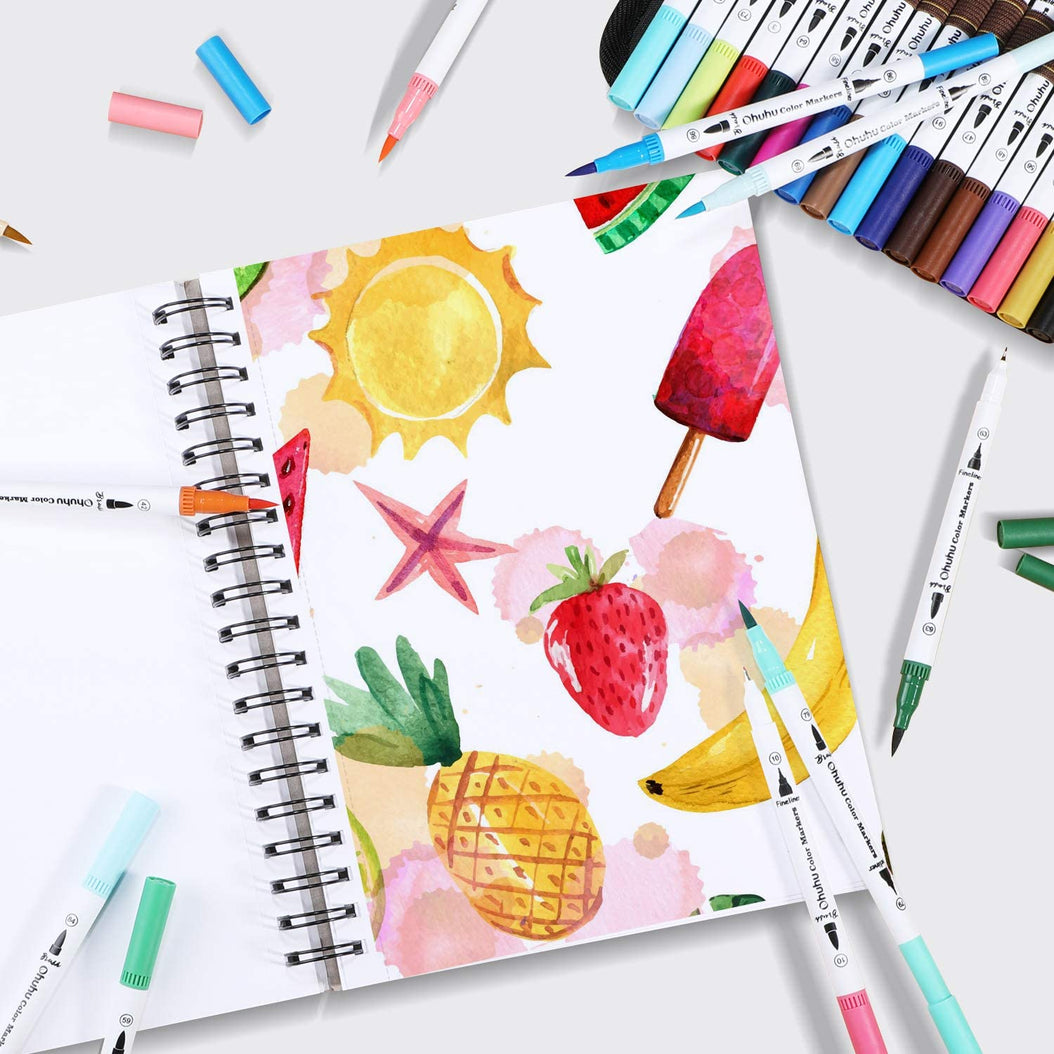 Sketchbook Ohuhu Para Marcadores de Alcohol Anillado | 25,4 x 19,3 CM, 60 hojas | 200 g/m2