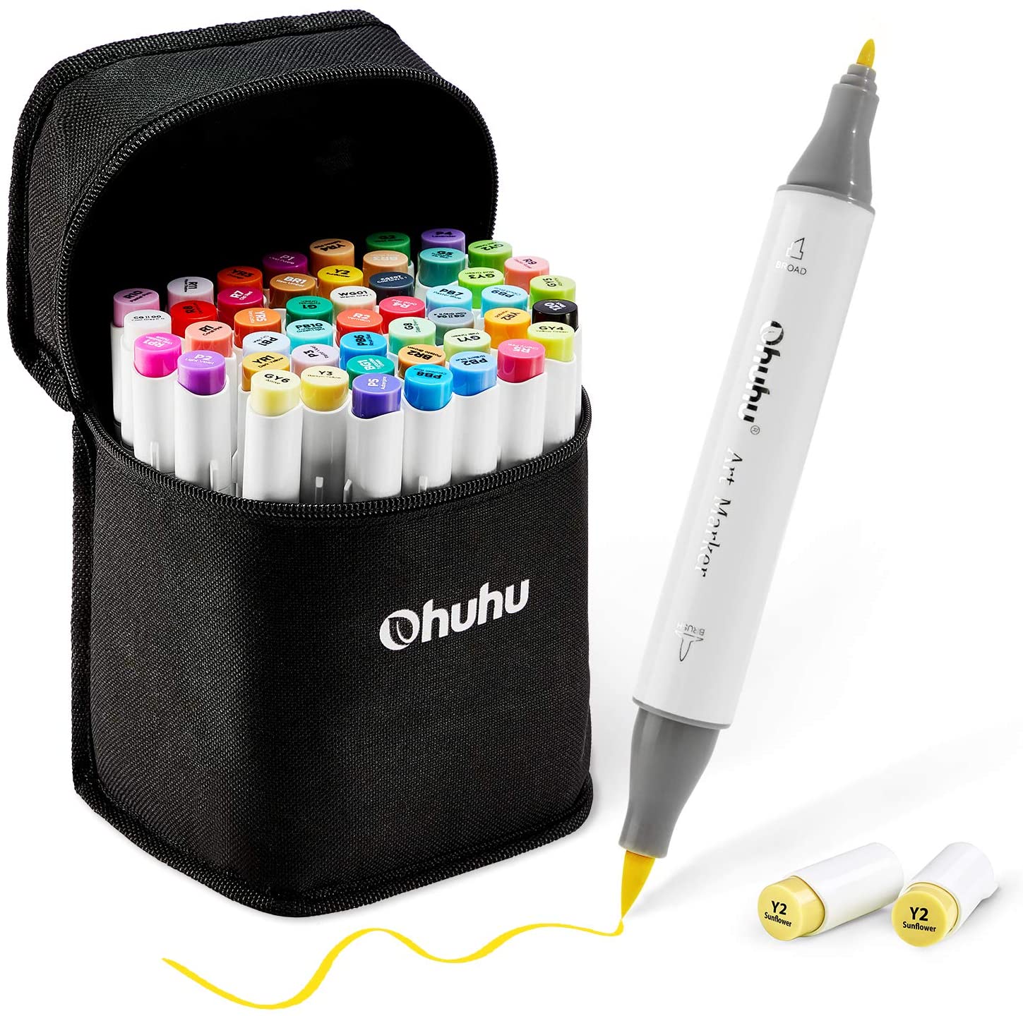 Ohuhu 48 Marcadores de Alcohol + 1 blender | Colores Vibrantes | Honolulu B: Pincel y Fina